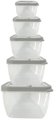 Stackable, airtight food storage containers (10-piece, BPA-free, gray)