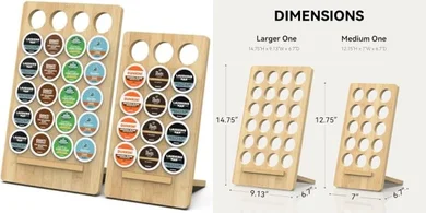 Bamboo K-Cup Coffee Pod Holder Display Stand (Set of 2)