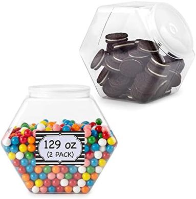 Large Clear Plastic Hexagon Cookie Jars (2-Pack)
