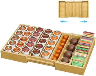 Bamboo Nespresso Vertuo & K-Cup Pod Drawer Organizer (25-45 pods)