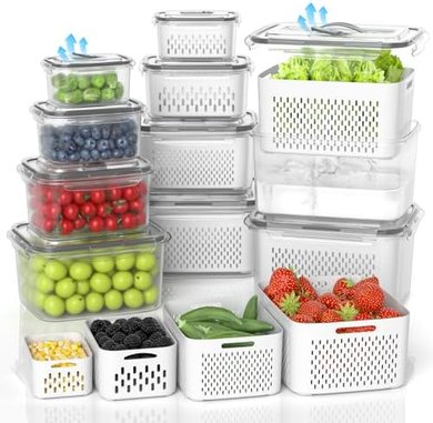 Fruit Storage Containers: Fridge Organizers with Colander & Vents