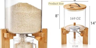 5L Airtight Glass Rice & Food Dispenser with Bamboo Stand
