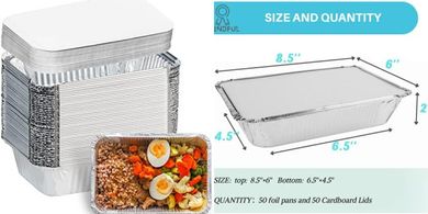 Disposable Aluminum Pans with Lids (50-pack, 8.5"x6", 2.25 lb capacity)
