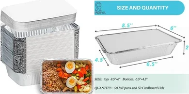 Disposable Aluminum Pans with Lids (50-pack, 8.5"x6", 2.25 lb capacity)