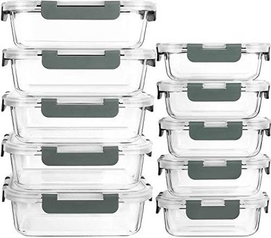 Airtight Glass Meal Prep Containers (10-pack, microwave-safe)