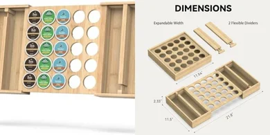 Bamboo Coffee & Tea Pod Drawer Organizer (K-Cup Compatible)