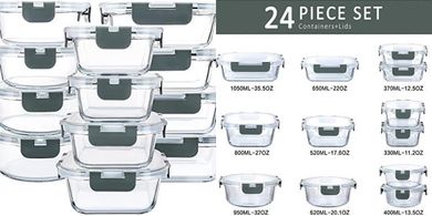 24-Piece Glass Food Storage Containers with Airtight Lids
