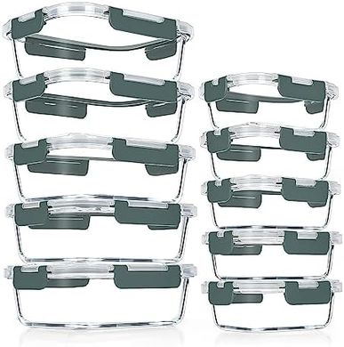 Verones 10-Pack Stackable Glass Meal Prep Containers with Lids (BPA-Free)
