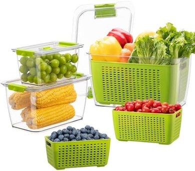 LUXEAR Fresh Produce Saver Containers: 3-Pack, BPA-Free, Vented
