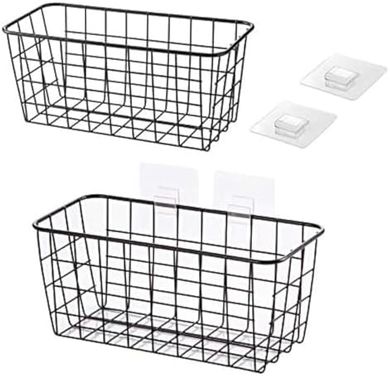 LeleCAT Black Hanging Wire Baskets: 2-Pack Kitchen & Bathroom Storage
