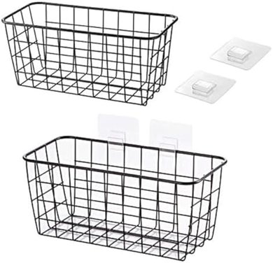 LeleCAT Hanging Kitchen Baskets: Sturdy, adhesive wall storage (2-pack, black)