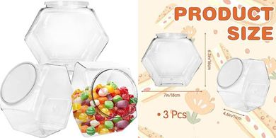 Clear Hexagon Plastic Candy & Cookie Jars (71 oz, 3-Pack)
