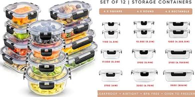 JoyJolt JoyFul 24-Piece Glass Food Storage Set
