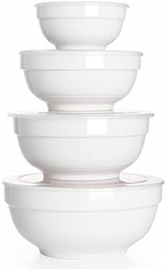 DOWAN Ceramic Bowl Set: 4 Bowls with Lids, Microwave & Dishwasher Safe
