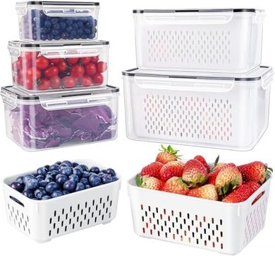 Leakproof Fridge Fruit & Veggie Containers with Colander
