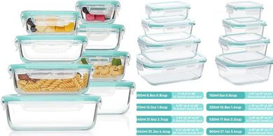 Vtopmart 8-Pack Glass Food Storage Containers: Microwave, Oven, Freezer, Dishwasher Safe
