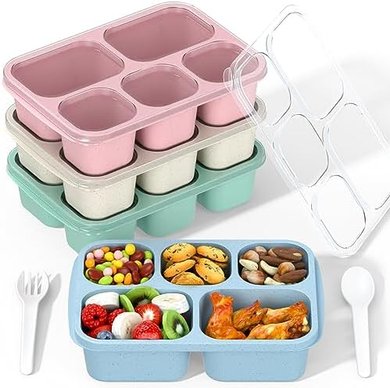 Reusable Bento Boxes: 4-pack, 5-compartment, stackable.