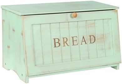 Retro Bamboo Bread Box (Mint Green, Large Capacity)
