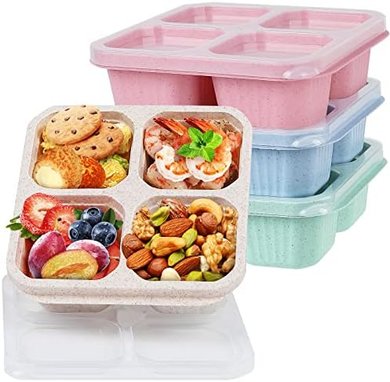 4-Compartment Bento Lunch Boxes (4-Pack, Microwave & Dishwasher Safe)