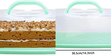 Green Plastic Bread Box with Handle for Loaf Cakes