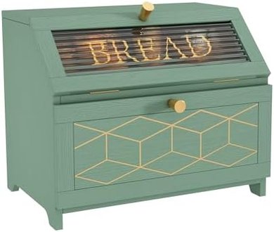 Wooden Double-Layer Bread Box with Golden Trim