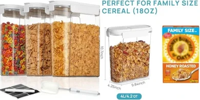 Vtopmart 3-Piece Airtight Cereal Containers with Flip-Top Lids (4L)
