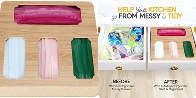 Ziplock Bag Dispenser: Organizer for Kitchen Drawer or Wall