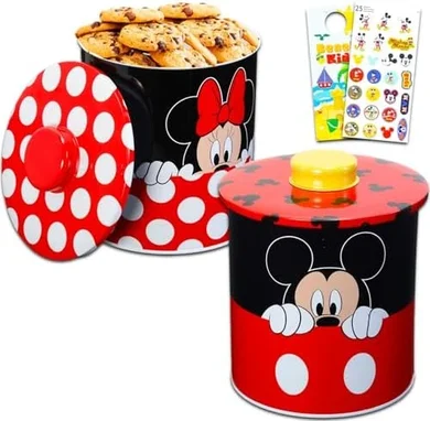 Mickey & Minnie Cookie Jar Set with Tin Canisters & Stickers