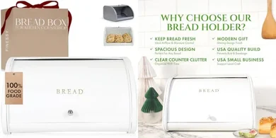 Modern White Bread Box for Kitchen Countertop