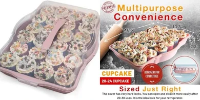 4-in-1 Baking Tray Carrier with Lid (24 Cups, Matte Pink)
