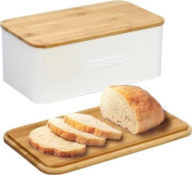 White Bread Box with Cutting Board Lid
