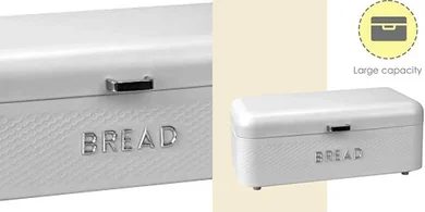 White Metal Bread Box: Vented, Hinged, Non-Skid, Large Capacity
