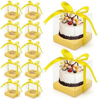 Clear Cupcake Boxes with Inserts & Ribbon (12-Pack, 3.5")
