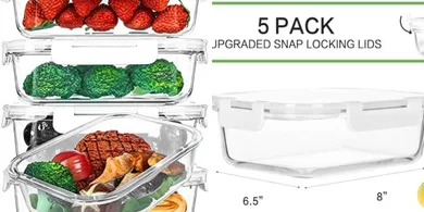 Glass Meal Prep Containers (5-pack, 36 oz, airtight, microwave-safe)