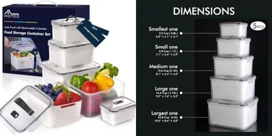 HOTEC 5-Piece Portable Food Storage Set with Colanders & Vents