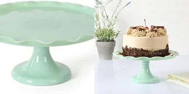 Jadeite Glass Cake Stand with Ruffle Trim