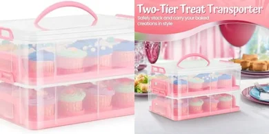Flexzion 24-Cupcake Carrier: Portable, Reusable, Stackable (Pink)