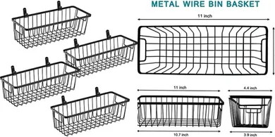 Rustic Farmhouse Metal Wire Baskets (4-pack, wall mountable)
