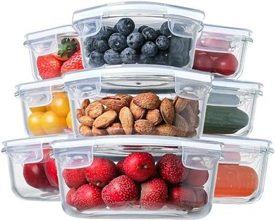 HOMBERKING 18-Piece Airtight Glass Food Storage Containers with Lids