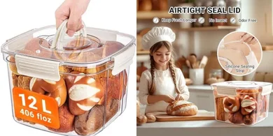 Airtight Bread Box with Lid, 12L Capacity, Clear Plastic
