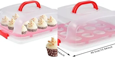 Red Portable 12-Cupcake/Cake Carrier & Keeper
