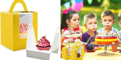 Lainrrew Cupcake Boxes: 30 Yellow Carriers with Window & Handle
