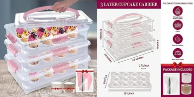 Pink ARC 3-Tier Cupcake & Cake Carrier (36 cupcakes/3 cakes)
