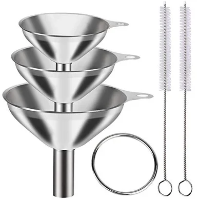 3 Stainless Steel Funnels with 2 Brushes for Kitchen Use
