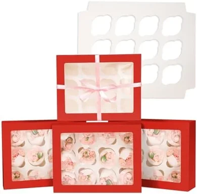 Bakepacker 12-Cupcake Red Boxes (10-pack, Auto-Pop)