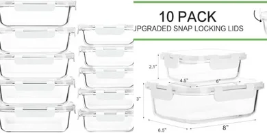 Microwave-safe glass meal prep containers with airtight lids (10-pack)