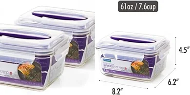 Glasslock 61oz Airtight Food Storage Set: Microwave & Dishwasher Safe
