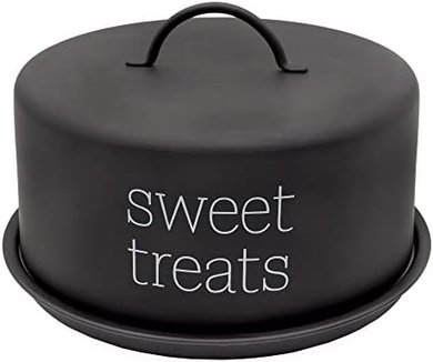 AuldHome Black Enamel Cake Cover & Contemporary Dessert Plate