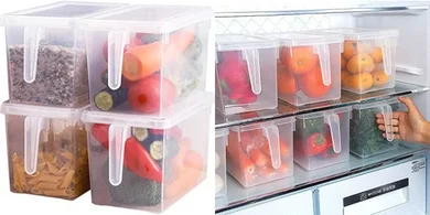 Sooyee Fridge Organizers: 4 Clear Bins with Lids & Handles (5L)